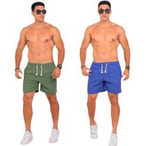 Kit 2 Shorts Masculino Casual Linho Liso Confortável Leve