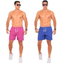 Kit 2 Shorts Masculino Casual Linho Liso Confortável Leve