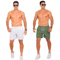 Kit 2 Shorts Masculino Casual Linho Liso Confortável Leve