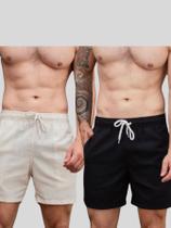 Kit 2 Shorts masculino linho com cordão casual elegante casual