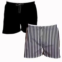 Kit 2 Shorts Masculino Liso e Estampa Listra Preto Verão