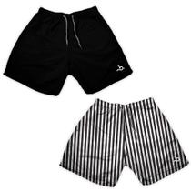 Kit 2 Shorts Masculino Liso e Estampa Listra Preto Verão