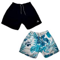 Kit 2 Shorts Masculino Liso e Florido Azul Tectel Verão Kit 2 Shorts Masculino Liso e Florido Azul Tectel Verão