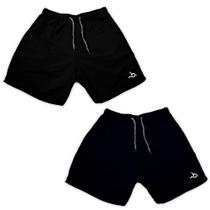 Kit 2 Shorts Masculino Liso Preto e Azul Curto Praia Calção