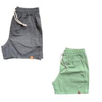Kit 2 Shorts Mauricinho Plus Size Fio Tinto Linho 3 Bolsos