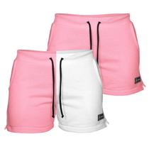 Kit 2 Shorts Moletom Feminino Com 2 Bolsos Fenda Lateral Básico Casual Treino