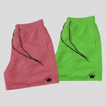 Kit 2 Shorts Praia Masculino Neon Coroa e Cordão Preto Kit 2 Shorts Praia Masculino Neon Coroa e Cordão Preto