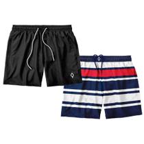 Kit 2 Shorts Resina Bermuda Praia Tactel Liso e Estampado Listrado Masculino Mauricinho