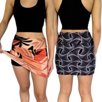 Kit 2 Shorts Saias Femininos Justos Cós Estampas Sortidas Suplex PP ao Plus Size