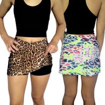 Kit 2 Shorts Saias Femininos Soltinhos Elástico Estampas Sortidas Suplex PP ao Plus Size Kit 2 Shorts Saias Femininos Soltinhos Elástico Estampas Sortidas Suplex PP ao Plus Size