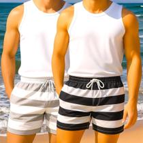 KIT 2 Shorts Tactel Bermuda Masculino Praia LISTRADO 1086
