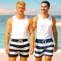 KIT 2 Shorts Tactel Bermuda Masculino Praia LISTRADO 1086