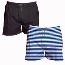 Kit 2 Shorts Tactel Masculino Liso e Listra Curto Brasil