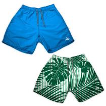 Kit 2 Shorts Tactel Masculino Liso Florido Piscina Academia