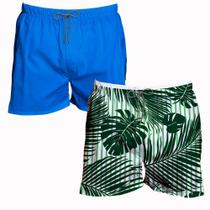 Kit 2 Shorts Tectel Masculino Liso Florido Piscina Academia