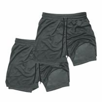 Kit 2 Shorts Treino Dry Fit Térmico 2 em 1 com Bolso para Celular e Porta-Toalha Calção Fitness Academia