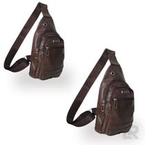 Kit 2 Shoulder Bag Transversal Marrom Escuro Pochete Masculina Kit 2 Shoulder Bag Transversal Marrom Escuro Pochete Masculina