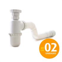 Kit 2 Sifão Sanfonado Copo Universal Branco Extensível Até 50cm