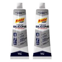 Kit 2 Silicone Acético Alta Temperatura Cinza 50g - Mundial Prime