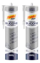 Kit 2 Silicone Acetico Cinza 260g Pt0600034 Mundial Prime