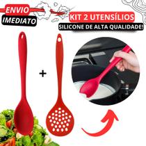 Kit 2 Silicone - Escumadeira e Colher de Servir Vermelhas