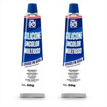 Kit 2 Silicone Transparente Acético Multiuso Automotivo Incolor 50g