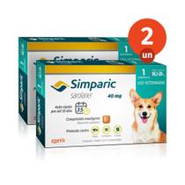 Kit 2 Simparic Antipulgas e Carrapatos para Cães de 10,1 a 20kg 1 Comprimido 40mg Zoetis