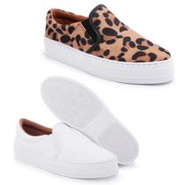 Kit 2 Slip On Feminino Flatform Cadarço Moderno Conforto Kit 2 Slip On Feminino Flatform Cadarço Moderno Conforto