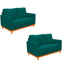 kit 2 Sofa 03 Lugares Berlin 182 cm Base Madeira Linho