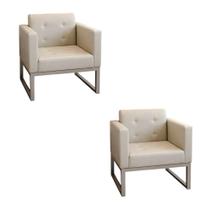 Kit 2 Sofanetes Poltrona Loft Costurada Marfim Pé Champanhe