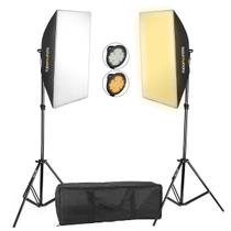 Kit 2 Softbox 50x70 c/ Iluminação de LED Bicolor + 2 Tripés e Bolsa