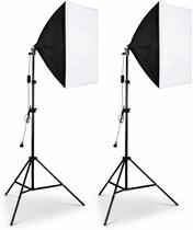 Kit 2 Softbox 50x70cm com Tripé 2m Soquete E27 Bivolt Iluminação Fotográfica para Estúdio, Gravações, Lives e Vídeos