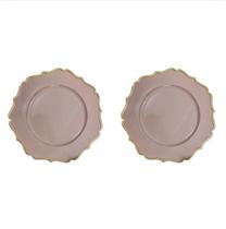 Kit 2 Sousplat De Cha Bege C/Dourado 25Cm Diametro Rafimex