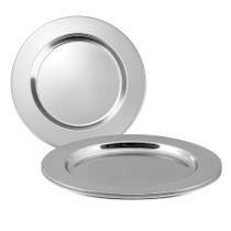Kit 2 Sousplat Redondo Mesa Posta Jantar Em Aço Inox Prateado 32cm