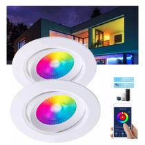 Kit 2 Spot De Led Embutir Rgb Redondo Dicróica Smart Inteligente Bivolt 5w Taschibra