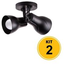 Kit 2 Spot de Sobrepor Direcionável Duplo Octa Plus 2xE27 - Preto Kit 2 Spot de Sobrepor Direcionável Duplo Octa Plus 2xE27 - Preto