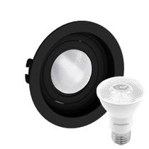 Kit 2 Spot Embutir Redondo Recuado Par20 Preto + Lâmpada Led 4,8w 4000k