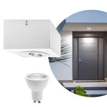 Kit 2 Spot Plafon Sobrepor Box Quadrado Mr16 Branco + Led 7w Branco Frio