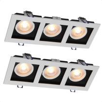 Kit 2 Spot Quadrado Led Recuado Triplo 15W 3000K Amarelo Quente Bivolt Taschibra