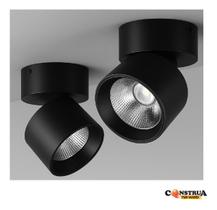 Kit 2 Spot Sobrepor Preto Redondo Direcionável 20w 3000k