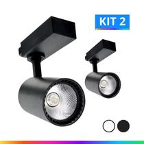 Kit 2 Spot Trilho Eletrico LED Preto 30W Branco Frio 6500K Branco Quente 3000K