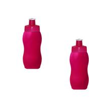 Kit 2 Squeezes Wave 250Ml Rosa Neon Plástico Premium