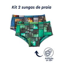 Kit 2 Sungas Masculina Slim Adulto Tradicional Forrada Estampada Proteção UV Moda Praia Verão