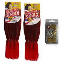 KIT 2 Super Jumbos Para Tranças Box Braids Marca Super X + Conjunto de 20 Anéis Reguláveis Enfeites Para Tranças e Penteados