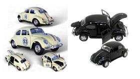 KIT 2 Super Miniatura Carrinho De Ferro Fusca 1957 Herbie Abre 3 Portas pneus borracha colecionador