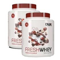 Kit 2 Suplemento Alimentar em Pó Dux Fresh Whey Sabor Chocolate e Avela 450g Kit 2 Suplemento Alimentar em Pó Dux Fresh Whey Sabor Chocolate e Avela 450g