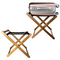 Kit 2 Suporte de Mala Bagagem com Encosto em Madeira Dobrável Para Pousada Hotel Luxo - Cor Mel AMZ