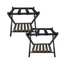 Kit 2 Suporte de Mala Madeira Com Prateleira Sapateira Hotel Pousada Cor Tabaco - AMZ