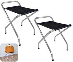 Kit 2 Suporte De Malas Alumínio Com Encosto Dobrável Hotel Até 100kg Preto - 648 Zaka