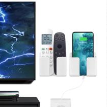 Kit 2 Suporte de Parede p/ Controle Remoto Tv Ar Condicionado Base Apoio p/ Carregar Celular Branco